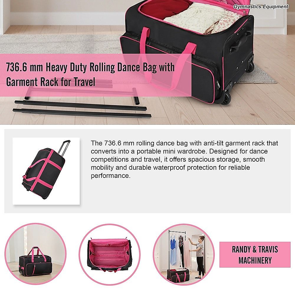 736.6 mm Heavy Duty Rolling Dance Bag with Garment Rack for Travel V63-955251