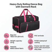 736.6 mm Heavy Duty Rolling Dance Bag with Garment Rack for Travel V63-955251