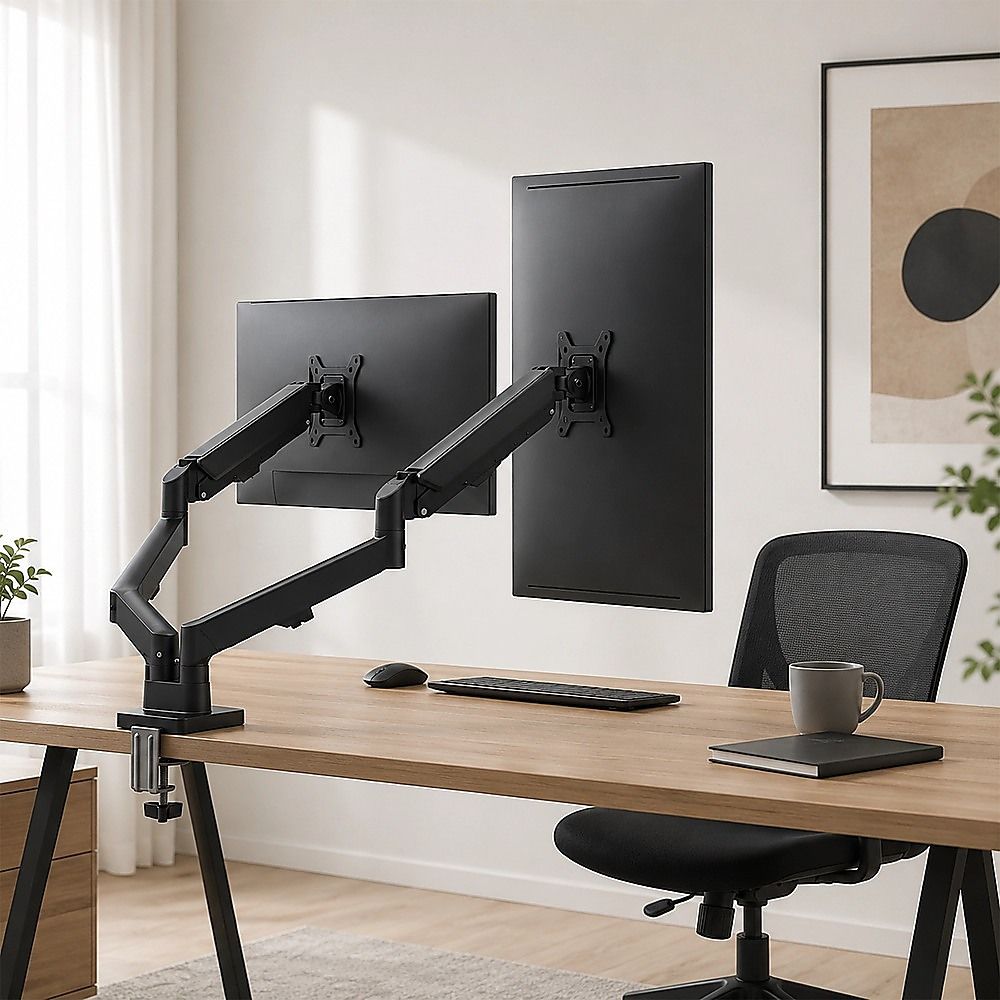 Dual Arm Monitor Desk Mount Bracket Spring Assisted 17-32 Inch Full Motion V63-955291