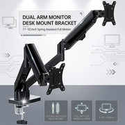 Dual Arm Monitor Desk Mount Bracket Spring Assisted 17-32 Inch Full Motion V63-955291