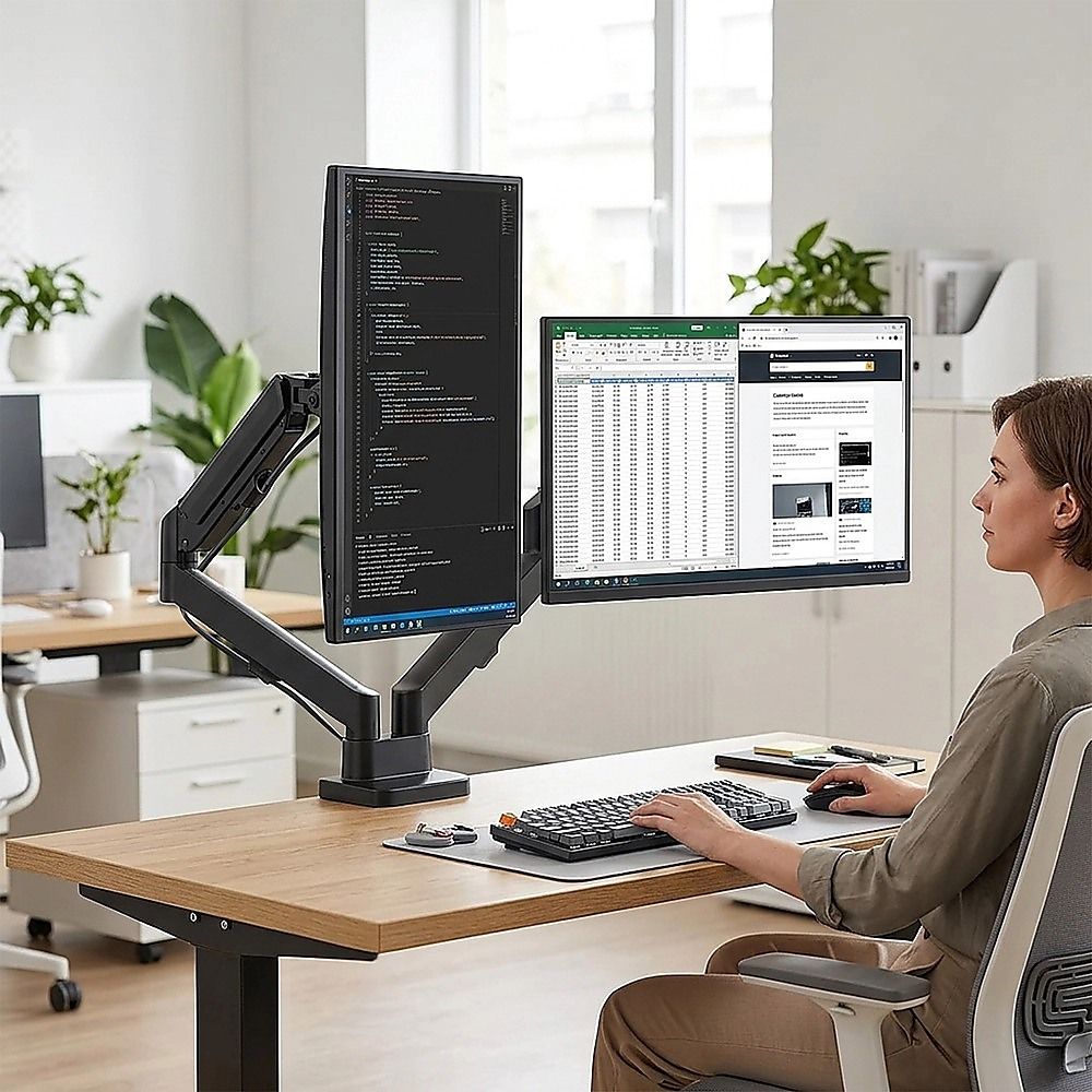 Dual Arm Monitor Desk Mount Bracket Spring Assisted 17-32 Inch Full Motion V63-955291