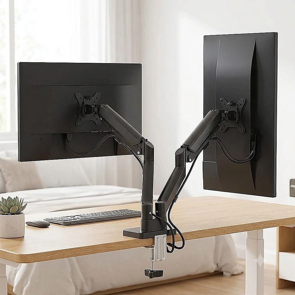 Dual Arm Monitor Desk Mount Bracket Spring Assisted 17-32 Inch Full Motion V63-955291