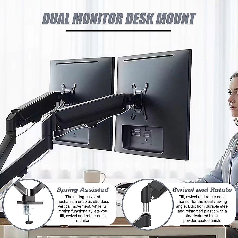 Dual Arm Monitor Desk Mount Bracket Spring Assisted 17-32 Inch Full Motion V63-955291