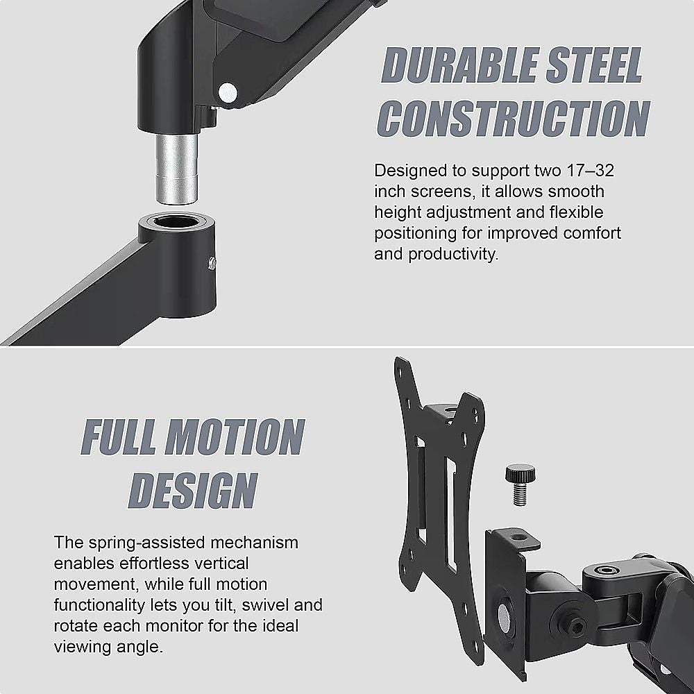 Dual Arm Monitor Desk Mount Bracket Spring Assisted 17-32 Inch Full Motion V63-955291