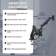 Dual Arm Monitor Desk Mount Bracket Spring Assisted 17-32 Inch Full Motion V63-955291