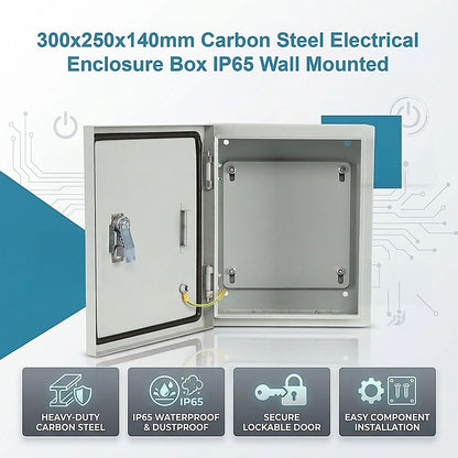 300x250x140mm Carbon Steel Electrical Enclosure Box IP65 Wall Mount V63-955301