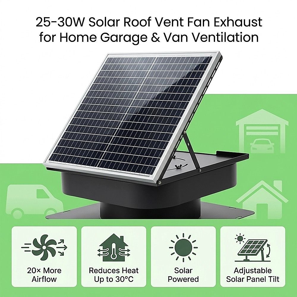30W Solar Roof Vent Fan Exhaust Attic Ventilation for Home Garage Van V63-955311
