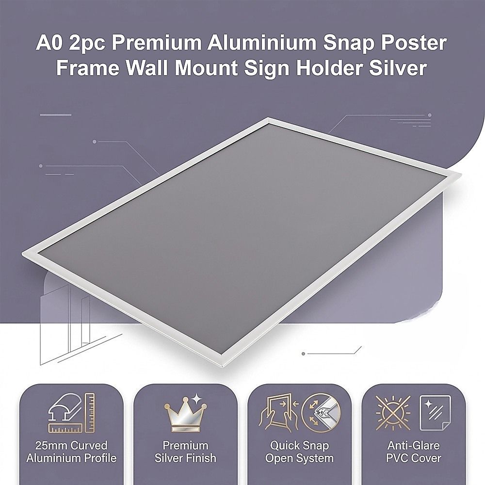 A0 2pc Aluminium Snap Poster Frame Wall Mount Sign Holder Silver V63-955331