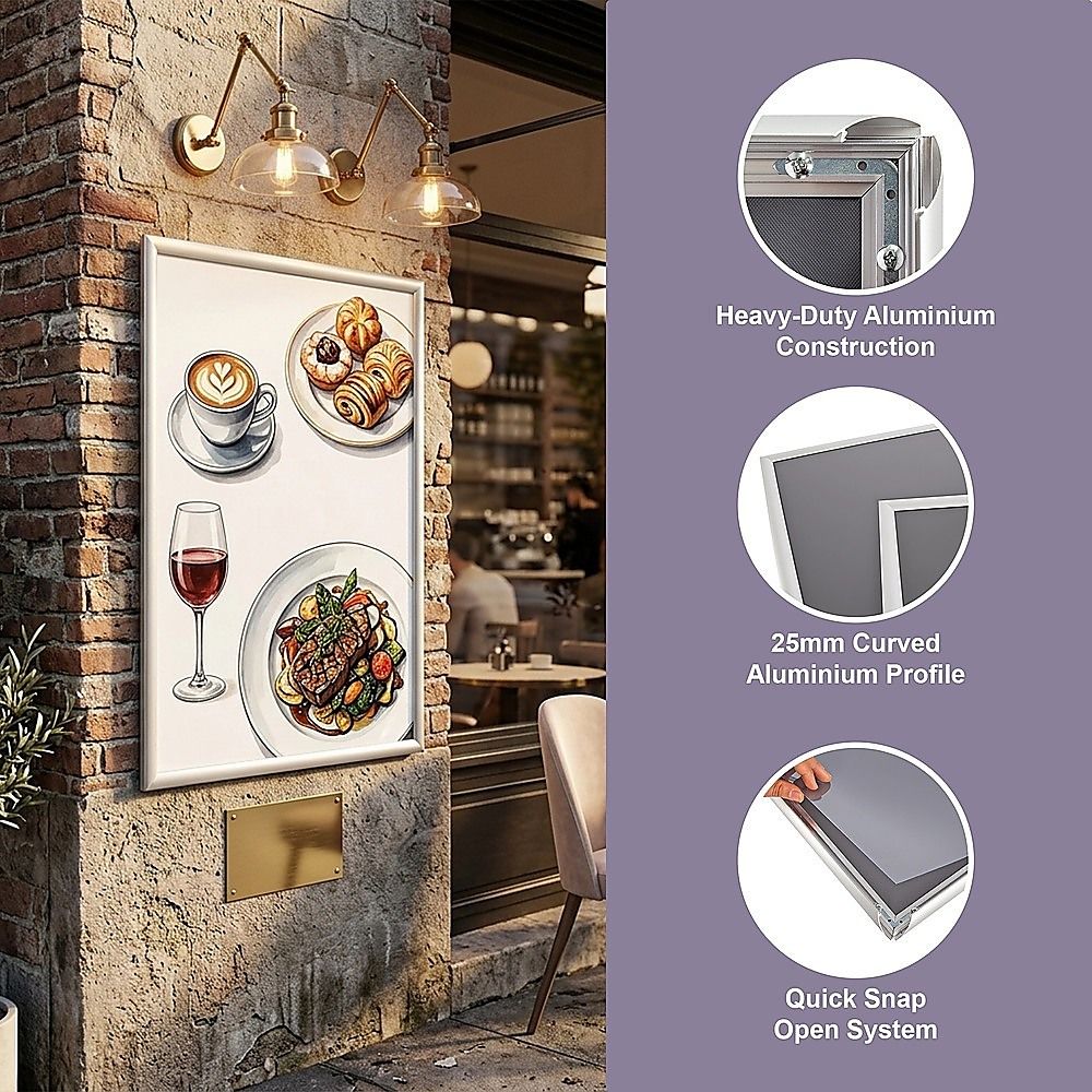 A0 2pc Aluminium Snap Poster Frame Wall Mount Sign Holder Silver V63-955331