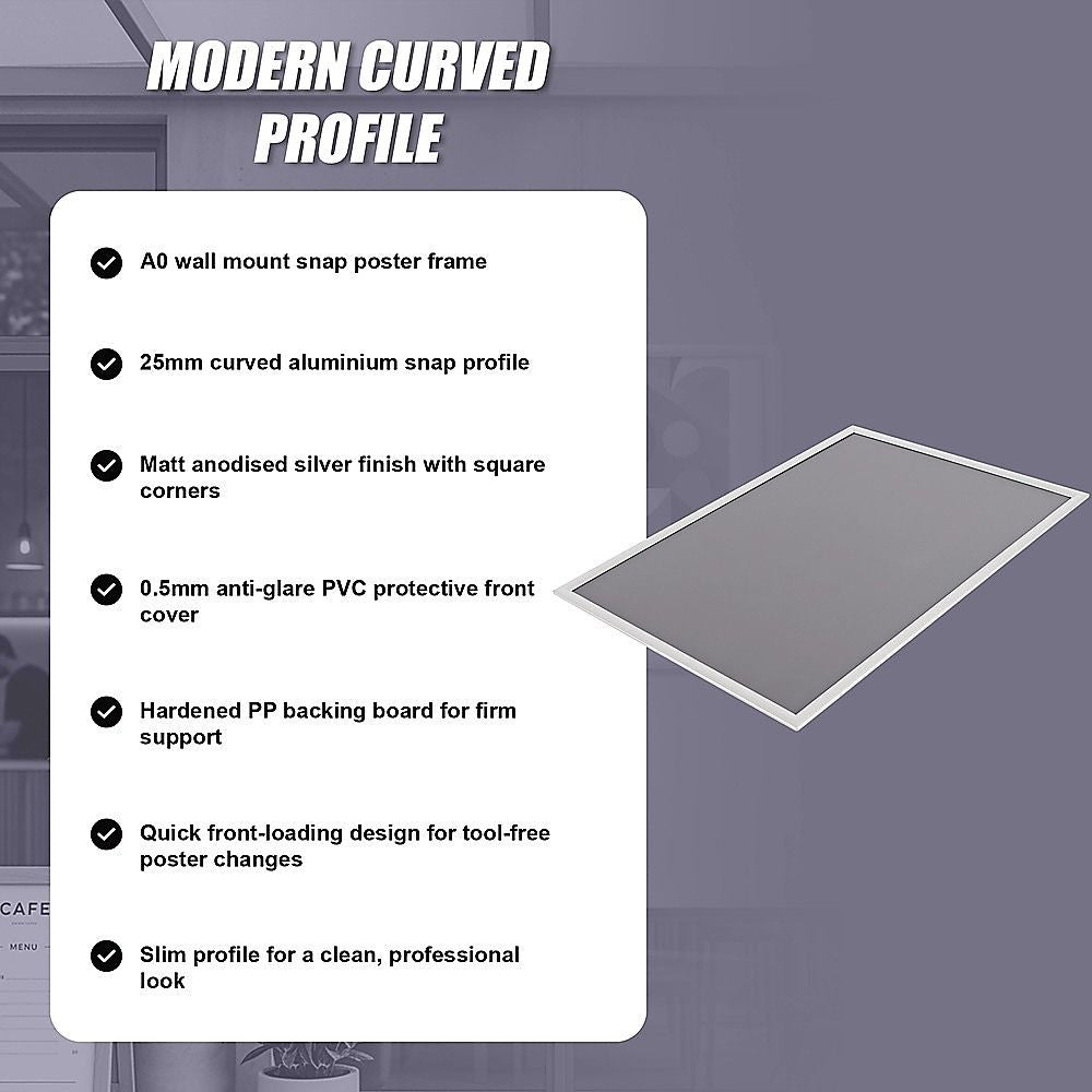 A0 2pc Aluminium Snap Poster Frame Wall Mount Sign Holder Silver V63-955331