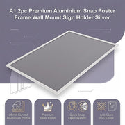 A1 2pc Aluminium Snap Poster Frame Wall Mount Sign Holder Silver V63-955341
