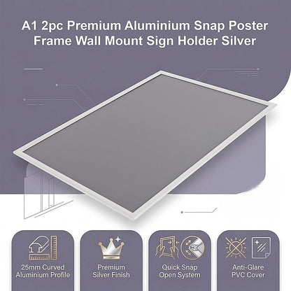 A1 2pc Aluminium Snap Poster Frame Wall Mount Sign Holder Silver V63-955341