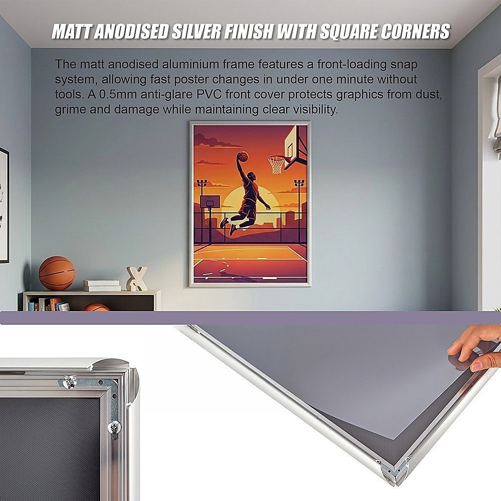 A1 2pc Aluminium Snap Poster Frame Wall Mount Sign Holder Silver V63-955341