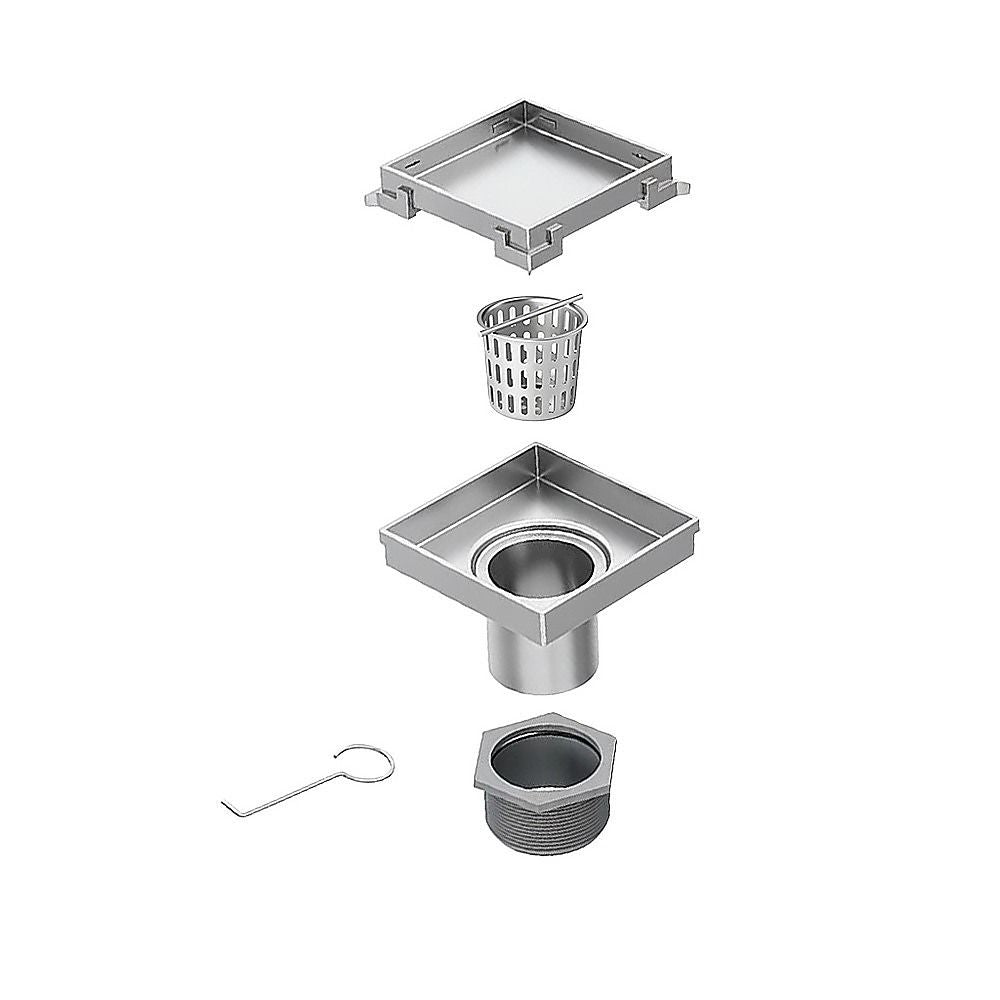 10x10cm Square Shower Drain with Removable Tile Insert Grate - Stainless steel 304SS, CUPC Certified for V63-955491