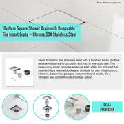 10x10cm Square Shower Drain with Removable Tile Insert Grate - Stainless steel 304SS, CUPC Certified for V63-955491