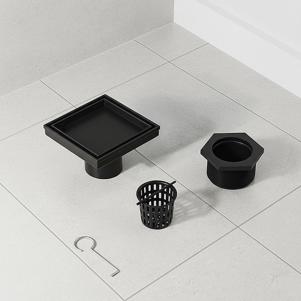 10x10cm Square Shower Drain with Removable Tile Insert Grate - Matte Black 304SS, CUPC Certified for Modern V63-955501