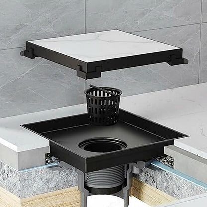 10x10cm Square Shower Drain with Removable Tile Insert Grate - Matte Black 304SS, CUPC Certified for Modern V63-955501