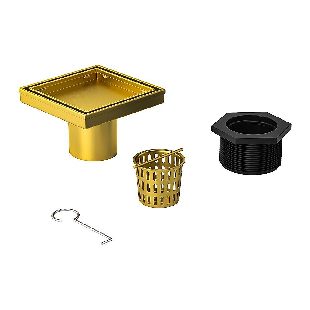 10x10cm Square Shower Drain with Removable Tile Insert Grate - Brushed Gold 304SS, CUPC Certified for Modern V63-955511