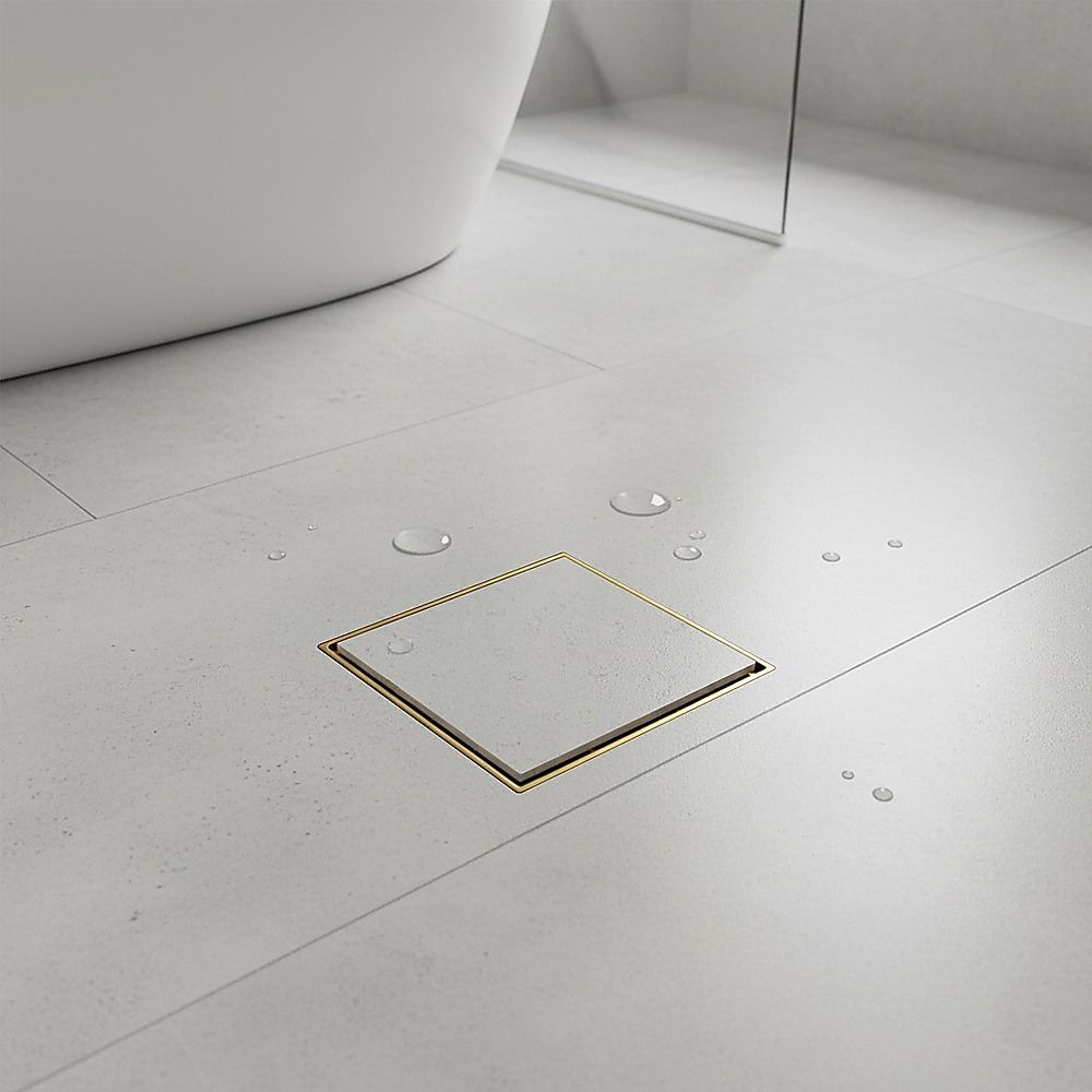 10x10cm Square Shower Drain with Removable Tile Insert Grate - Brushed Gold 304SS, CUPC Certified for Modern V63-955511