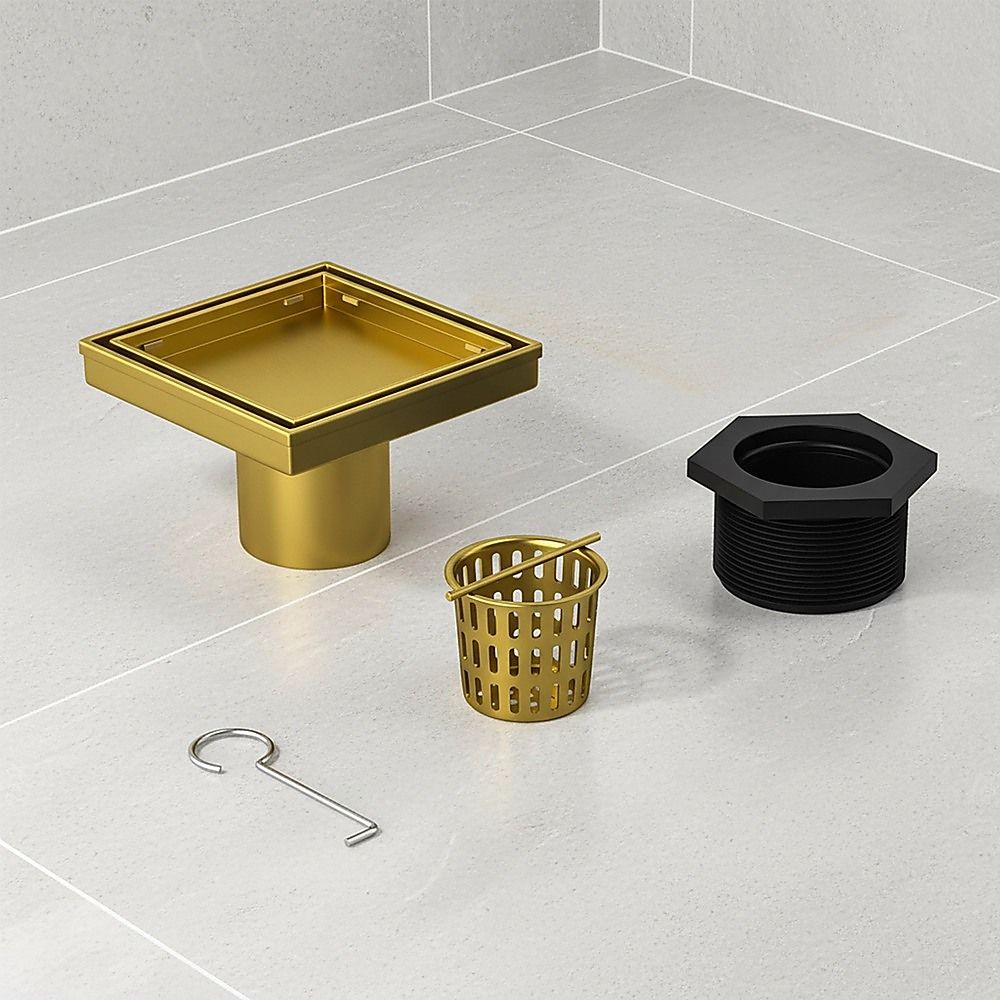 10x10cm Square Shower Drain with Removable Tile Insert Grate - Brushed Gold 304SS, CUPC Certified for Modern V63-955511