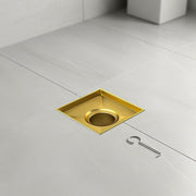 10x10cm Square Shower Drain with Removable Tile Insert Grate - Brushed Gold 304SS, CUPC Certified for Modern V63-955511