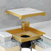 10x10cm Square Shower Drain with Removable Tile Insert Grate - Brushed Gold 304SS, CUPC Certified for Modern V63-955511