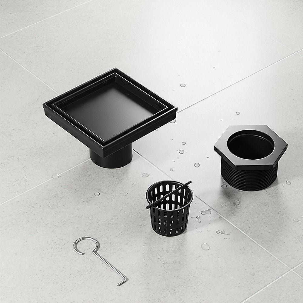 15x15cm Square Shower Drain with Removable Tile Insert Grate - Matte Black 304SS, CUPC Certified for Modern V63-955531