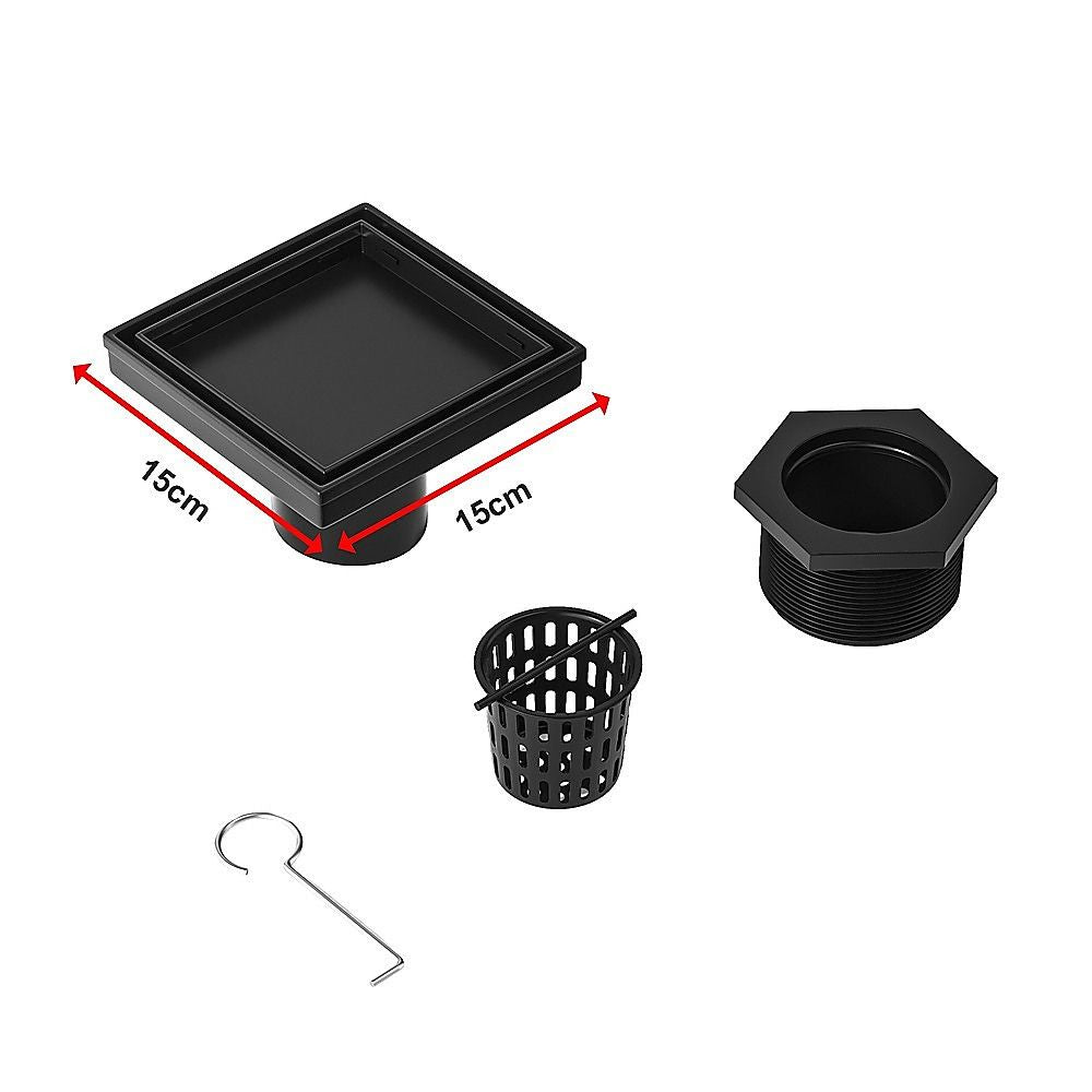 15x15cm Square Shower Drain with Removable Tile Insert Grate - Matte Black 304SS, CUPC Certified for Modern V63-955531