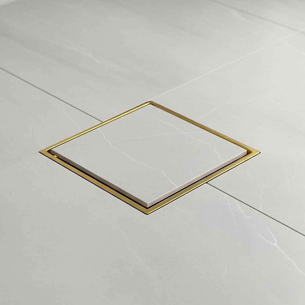 15x15cm Square Shower Drain with Removable Tile Insert Grate - Brushed Gold 304SS, CUPC Certified for Modern V63-955541