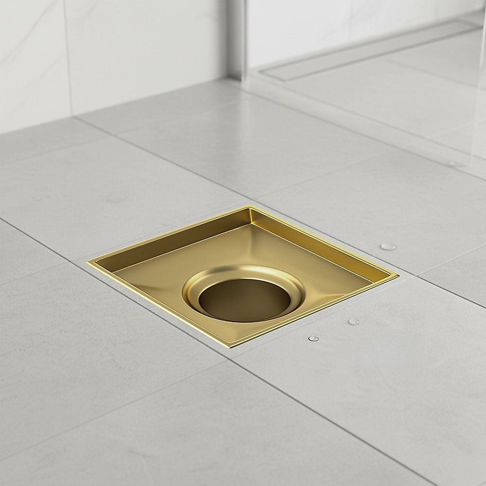 15x15cm Square Shower Drain with Removable Tile Insert Grate - Brushed Gold 304SS, CUPC Certified for Modern V63-955541
