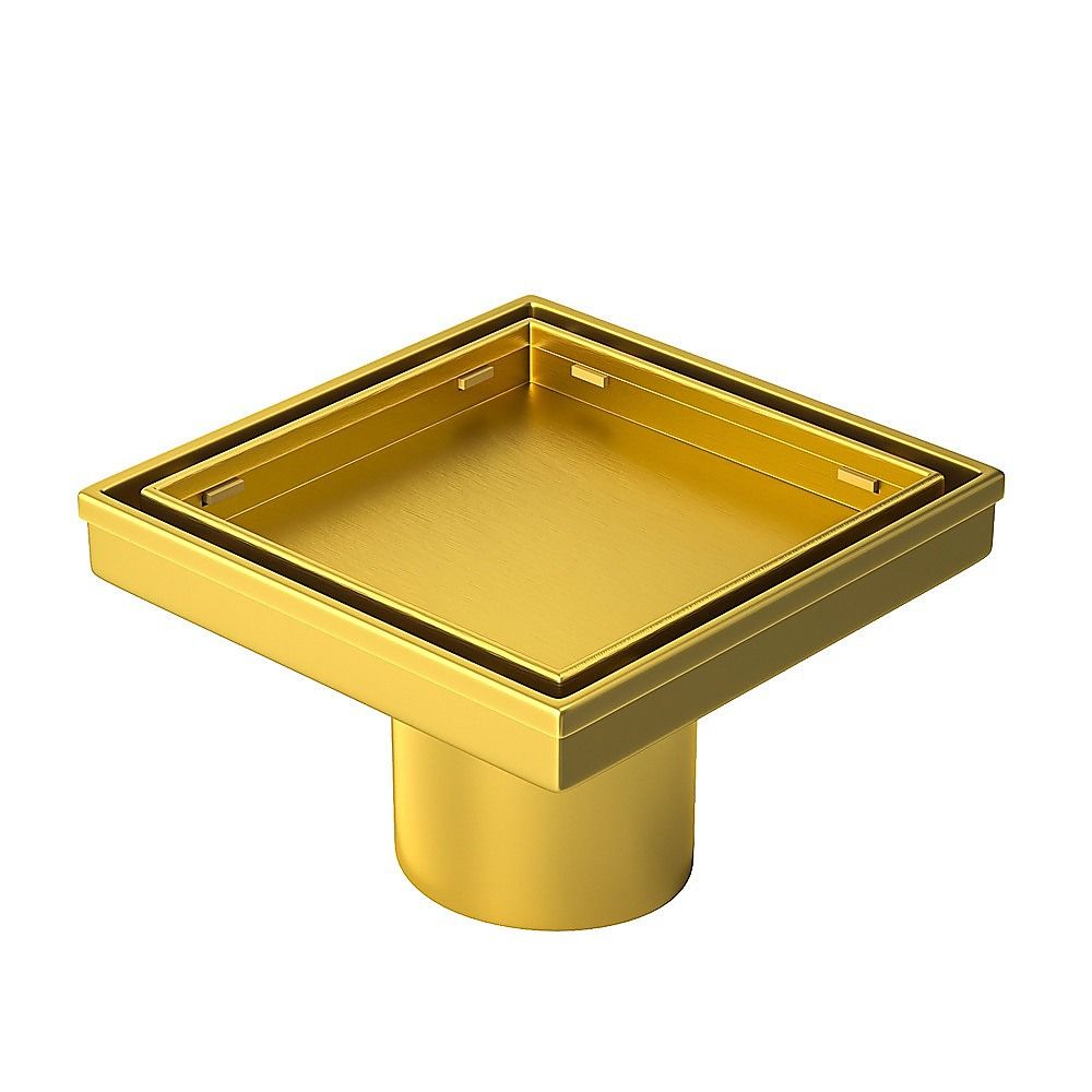 15x15cm Square Shower Drain with Removable Tile Insert Grate - Brushed Gold 304SS, CUPC Certified for Modern V63-955541