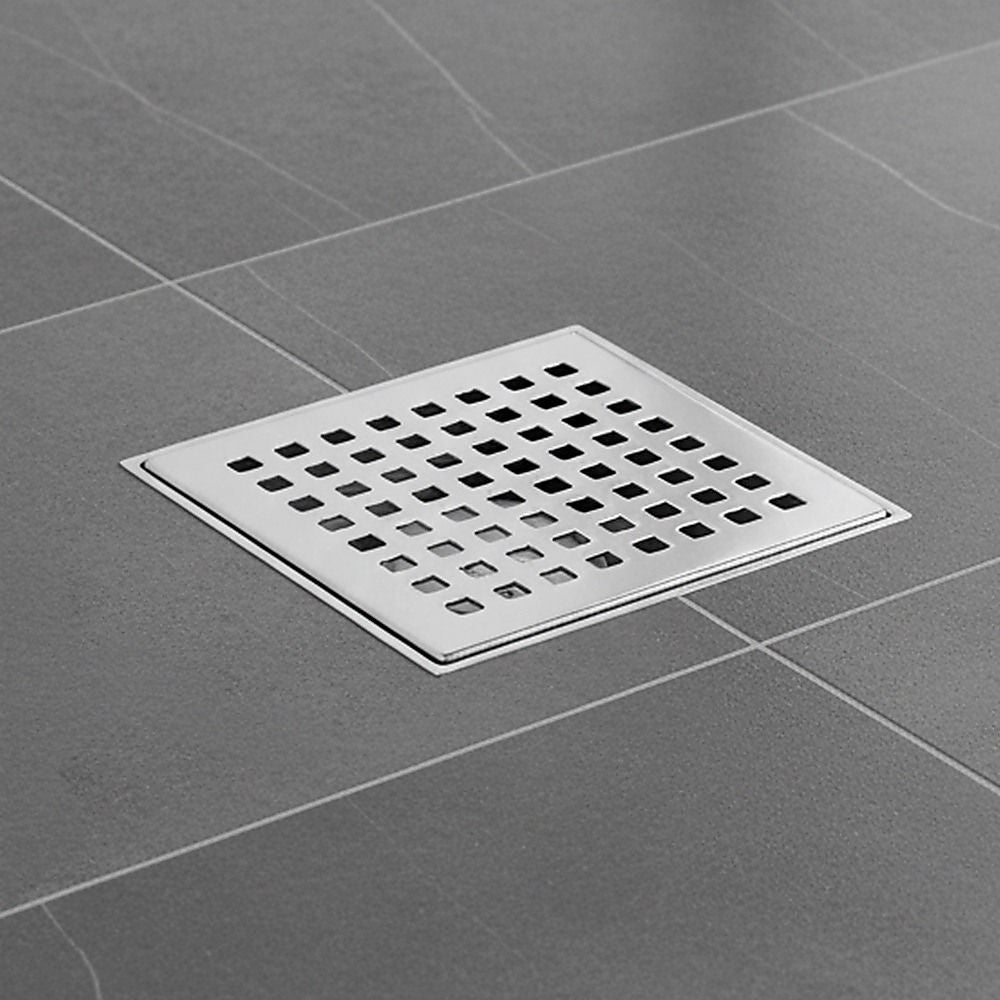 10x10cm Square Shower Drain with Grid Pattern Grate - 304 Stainless Steel, CUPC Certified with Hair Strainer V63-955561