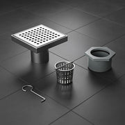10x10cm Square Shower Drain with Grid Pattern Grate - 304 Stainless Steel, CUPC Certified with Hair Strainer V63-955561