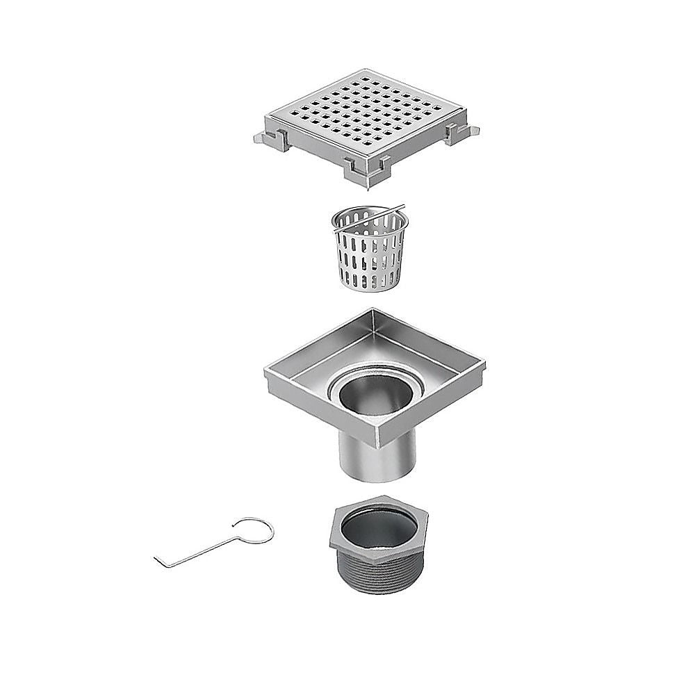 10x10cm Square Shower Drain with Grid Pattern Grate - 304 Stainless Steel, CUPC Certified with Hair Strainer V63-955561