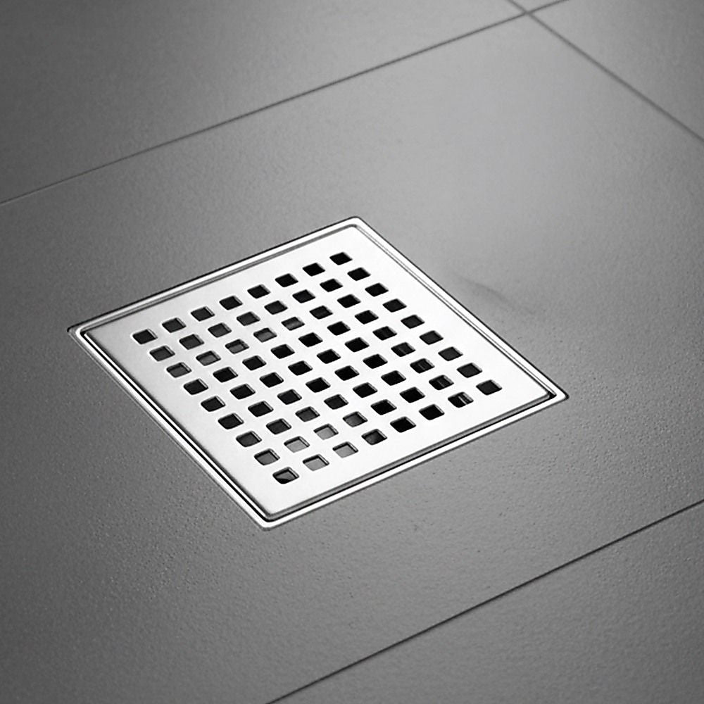 10x10cm Square Shower Drain with Grid Pattern Grate - 304 Stainless Steel, CUPC Certified with Hair Strainer V63-955561