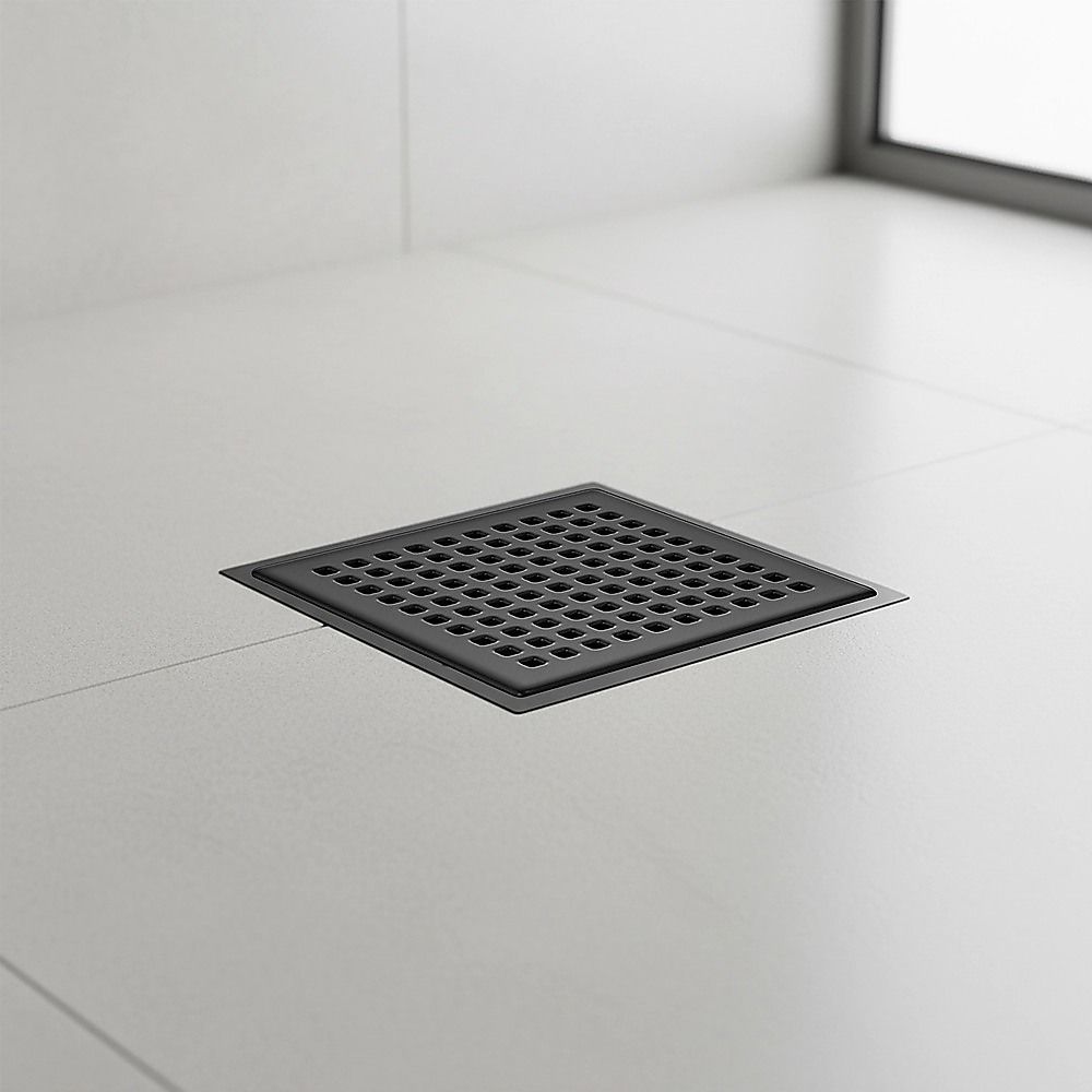 10x10cm Square Shower Drain with Grid Pattern Grate - Matte Black 304SS, CUPC Certified with Hair Strainer V63-955571