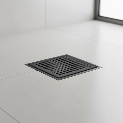 10x10cm Square Shower Drain with Grid Pattern Grate - Matte Black 304SS, CUPC Certified with Hair Strainer V63-955571