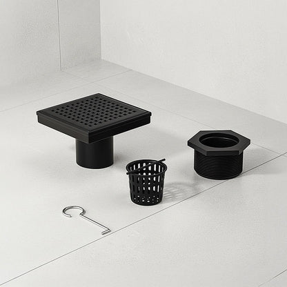 10x10cm Square Shower Drain with Grid Pattern Grate - Matte Black 304SS, CUPC Certified with Hair Strainer V63-955571