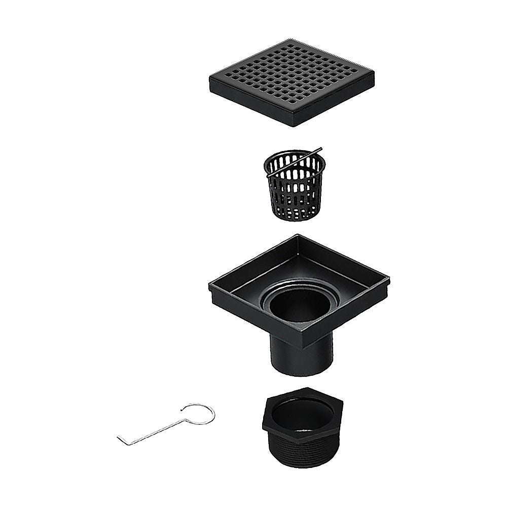 10x10cm Square Shower Drain with Grid Pattern Grate - Matte Black 304SS, CUPC Certified with Hair Strainer V63-955571