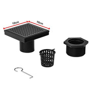 10x10cm Square Shower Drain with Grid Pattern Grate - Matte Black 304SS, CUPC Certified with Hair Strainer V63-955571