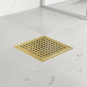 10x10cm Square Shower Drain with Grid Pattern Grate - Brushed Gold 304SS, CUPC Certified with Hair Strainer V63-955581