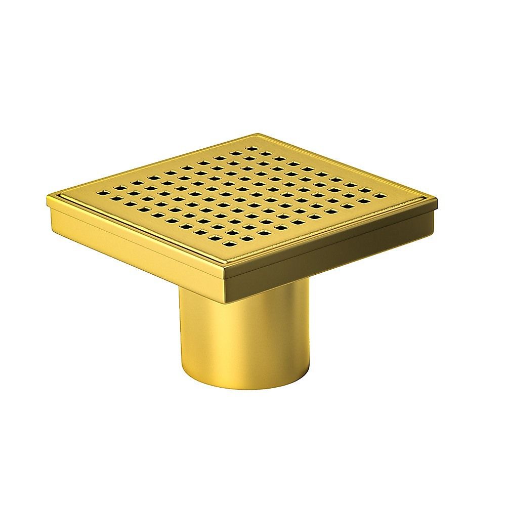 10x10cm Square Shower Drain with Grid Pattern Grate - Brushed Gold 304SS, CUPC Certified with Hair Strainer V63-955581