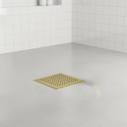 10x10cm Square Shower Drain with Grid Pattern Grate - Brushed Gold 304SS, CUPC Certified with Hair Strainer V63-955581