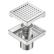 15x15cm Square Shower Drain with Grid Pattern Grate - 304 SS, CUPC Certified with Hair Strainer V63-955591