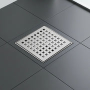 15x15cm Square Shower Drain with Grid Pattern Grate - 304 SS, CUPC Certified with Hair Strainer V63-955591