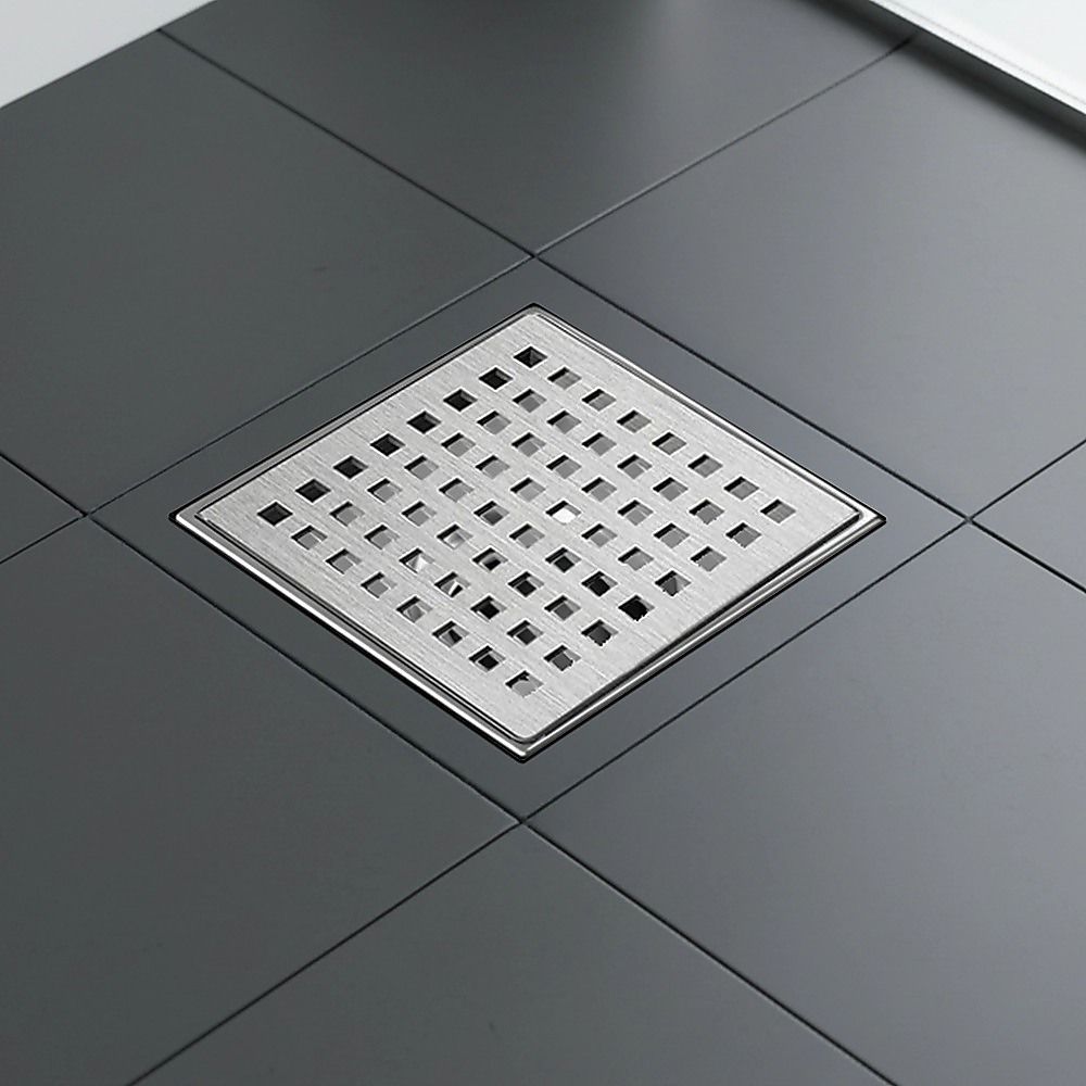 15x15cm Square Shower Drain with Grid Pattern Grate - 304 SS, CUPC Certified with Hair Strainer V63-955591