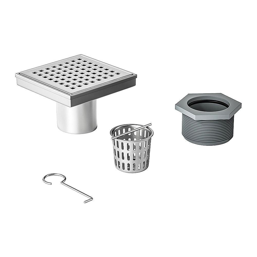 15x15cm Square Shower Drain with Grid Pattern Grate - 304 SS, CUPC Certified with Hair Strainer V63-955591