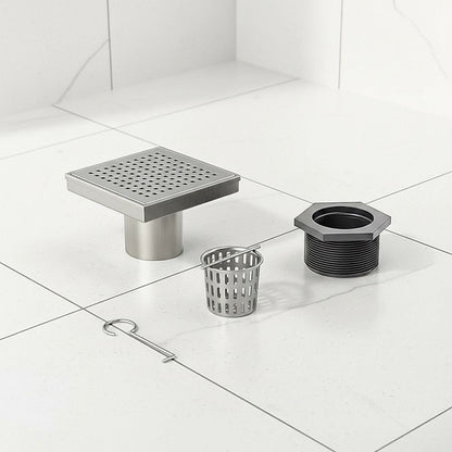 15x15cm Square Shower Drain with Grid Pattern Grate - 304 SS, CUPC Certified with Hair Strainer V63-955591