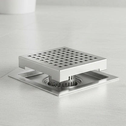 15x15cm Square Shower Drain with Grid Pattern Grate - 304 SS, CUPC Certified with Hair Strainer V63-955591