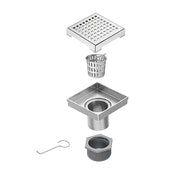 15x15cm Square Shower Drain with Grid Pattern Grate - 304 SS, CUPC Certified with Hair Strainer V63-955591